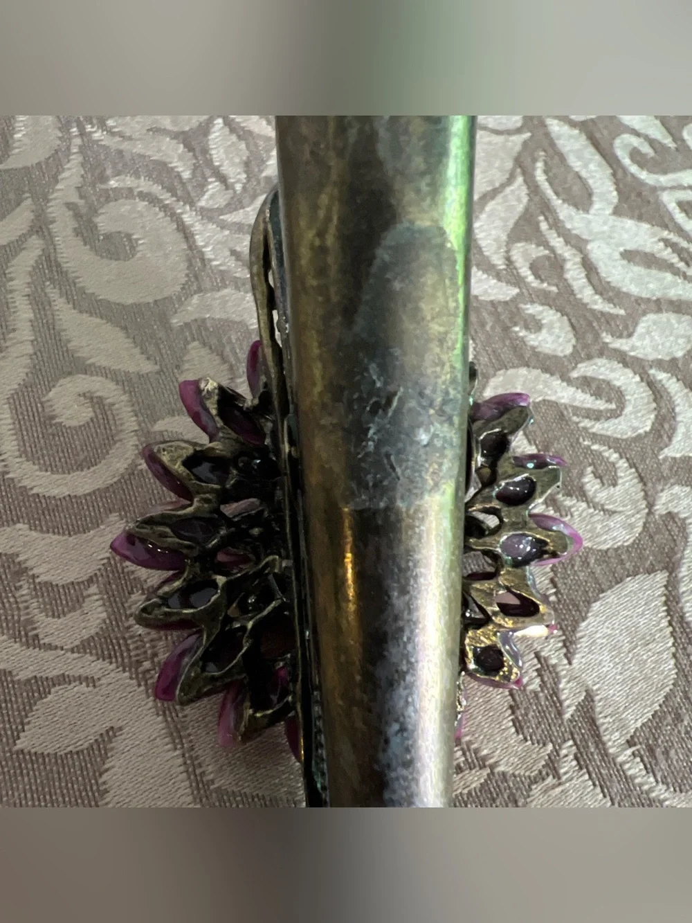 Vintage Hair Clip Purple Jeweled  Gold Tone Floral Fashion Hairstyle